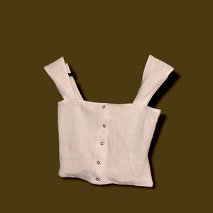 White cropped ribbed babydoll crop top